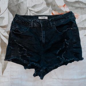 Black Distressed Cheeky Shorts